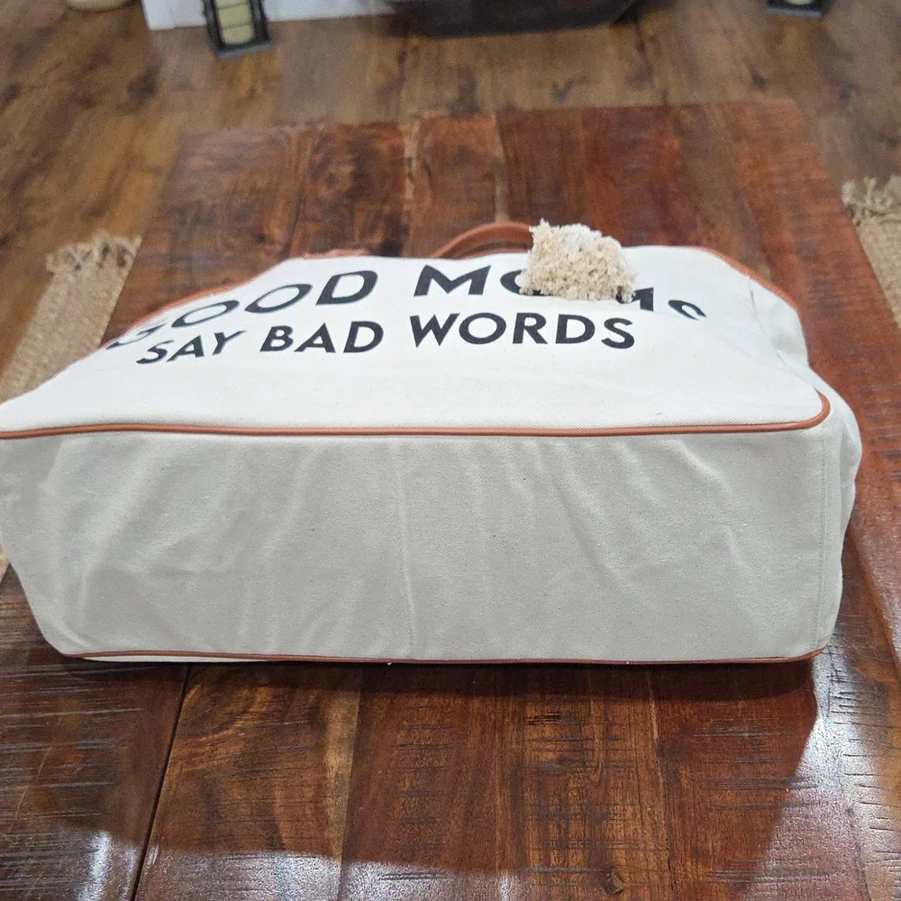 Magid Tan and Cream Tote with Playful Print GOOD MOMS SAY BAD WORDS   NWT - Picture 9 of 10